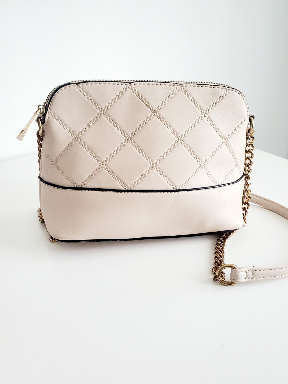 Aldo Quilted Cream Crossbody with Gold Chain